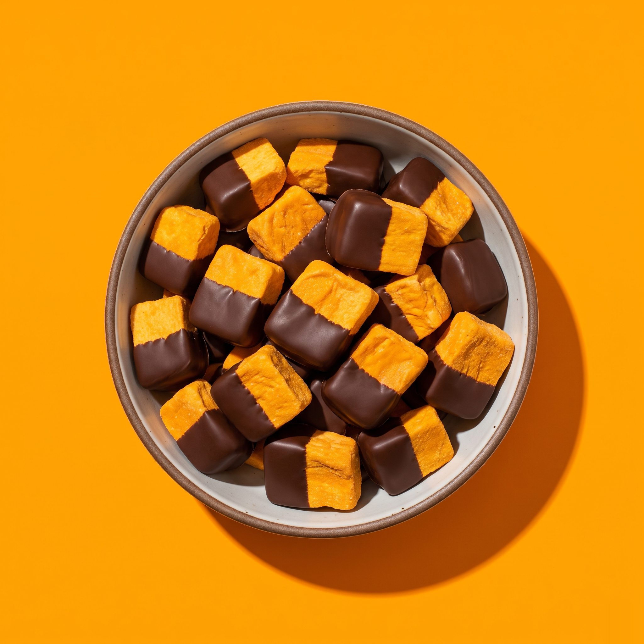 Chocolate half-dipped mango chunks